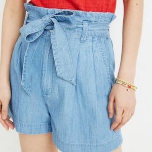 Madewell Blue Chambray Belted Paperbag Waist Denim Shorts - Size 6